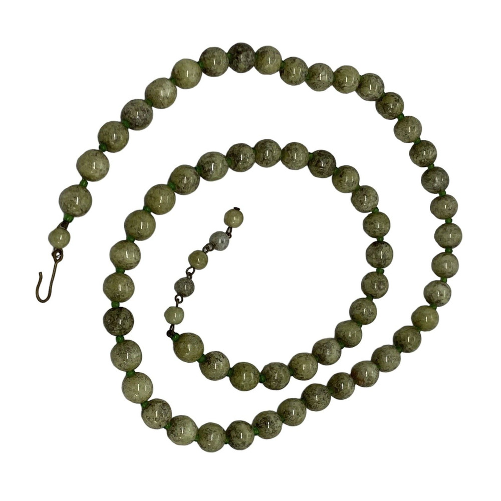 Vintage Estate Fashion Marble Bead 25" Necklace Multi-Green Polished Spring
